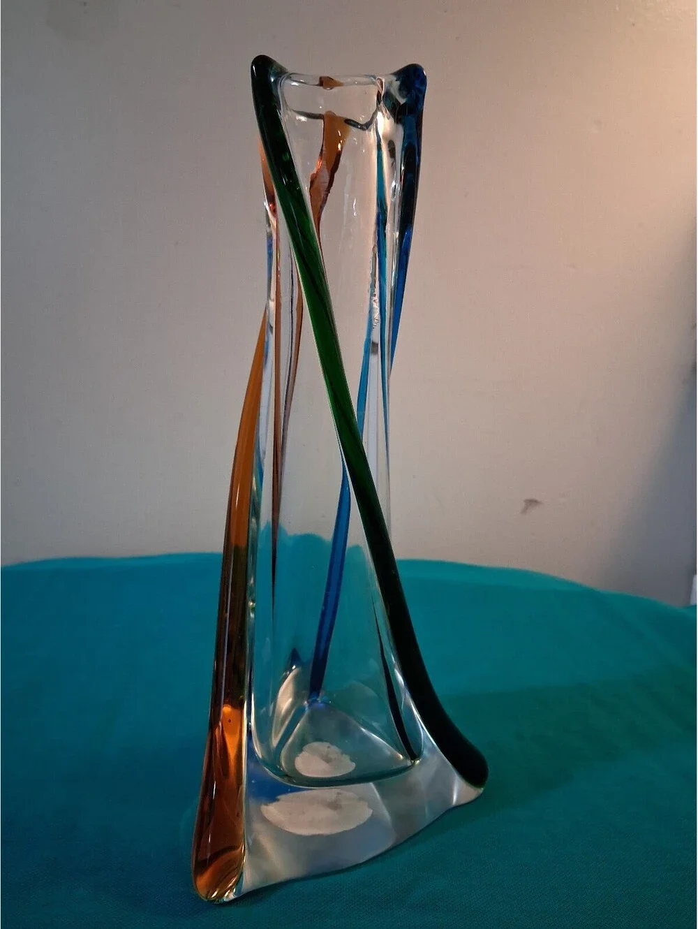 The Unusual Fine Crystal Art Glass Vase with Colorful Twisted Streaks